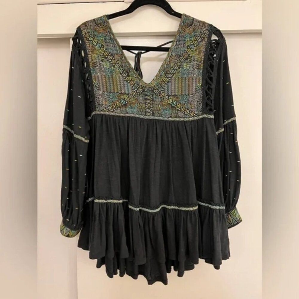 🌸Free People Much Love Balloon Sleeve Embroidered Crochet tunic Top dress XS - Picture 9 of 10
